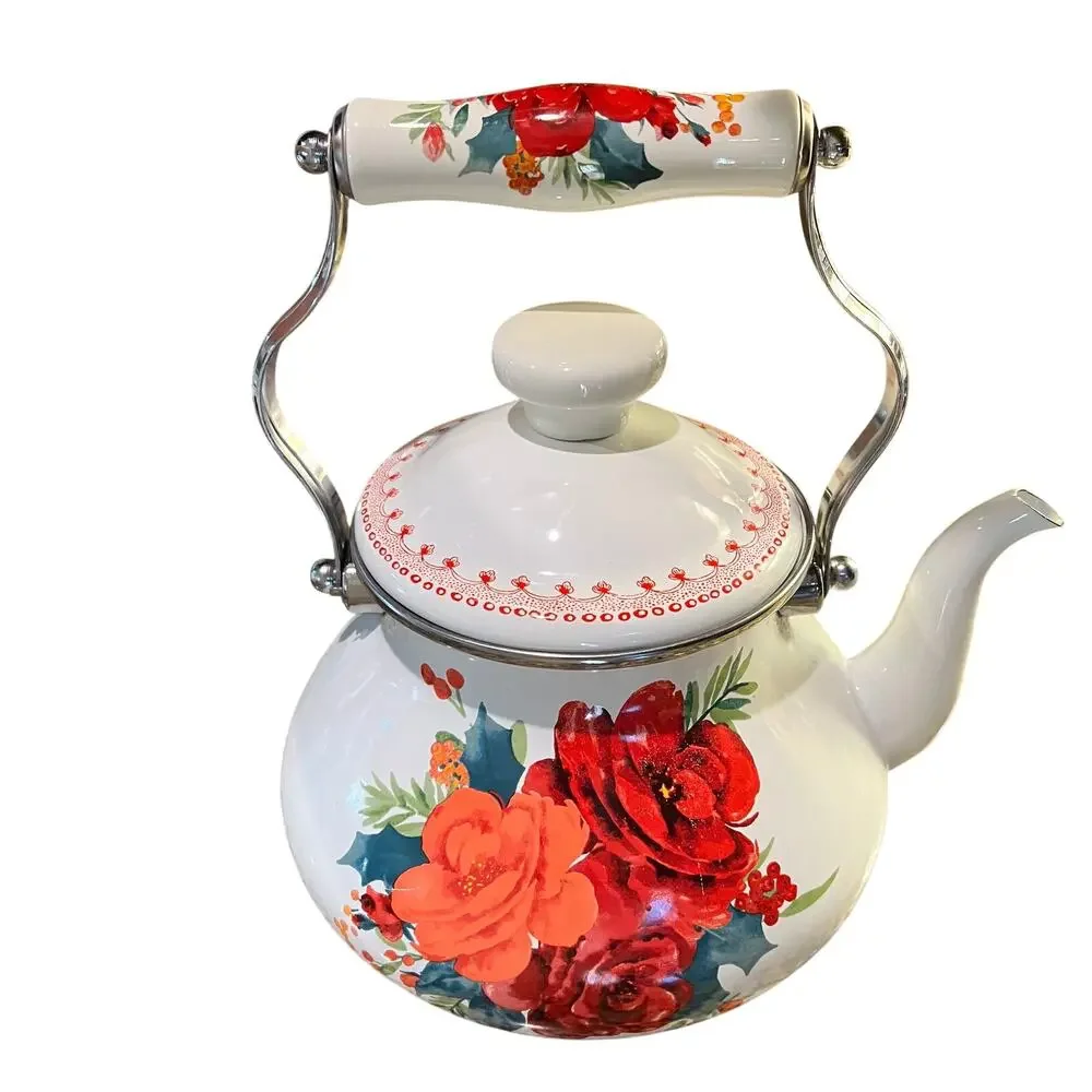 The Pioneer Woman Cheerful Rose Enamel on Steel 1.9 Quart Tea Kettle